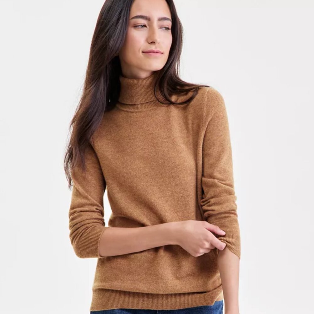 NWT Charter Club 100% Cashmere Turtleneck Sweater L MSRP $159 Warm Praline Camel